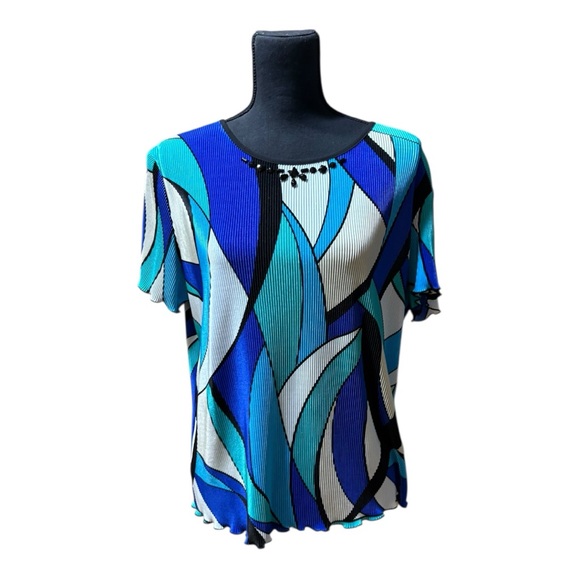 Alfred Dunner Tops - Alfred Dunner Teal and Navy Abstract Blouse Size PM